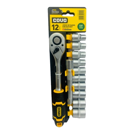 [10810] JUEGO DE DADOS CON RACHET 1/2" 12 PZA COVO