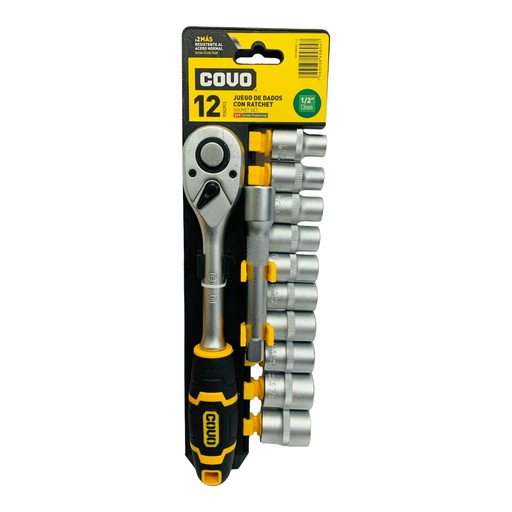 [10811] JUEGO DE DADOS CON RACHET 1/2" 12 PZA COVO