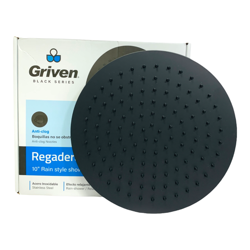 [10848] REGADERA PARA DUCHA TIPO LLUVIA REDONDA 10" GRIVEN BLACK