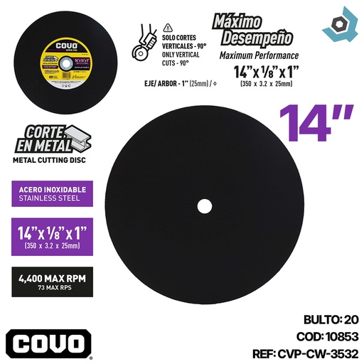 [10853] DISCO ULTRAFINO 14" DE CORTE COVO PRO