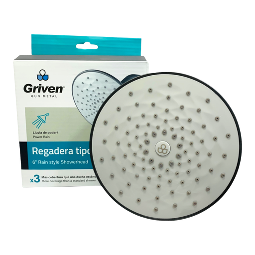 [10865] REGADERA PARA DUCHA TIPO LLUVIA REDONDA 6" GRIS METALICO GRIVEN GUN METAL