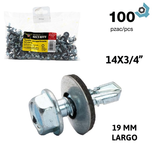 [10870] TORNILLO AUTOPERFORANTE #14 X 3/4" 100PZAS SECURITY