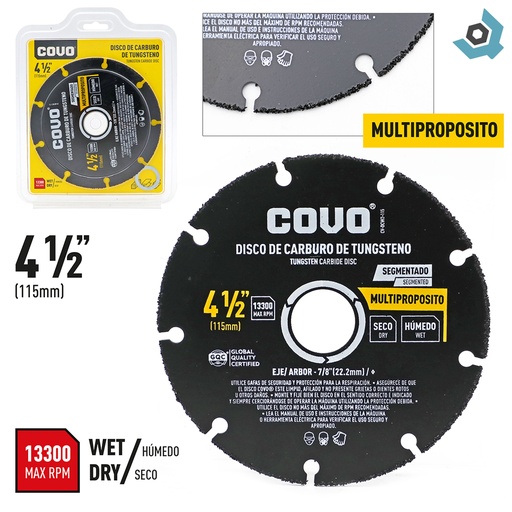 [10879] DISCO DE CARBURO DE TUNGSTENO 4 1/2" COVO
