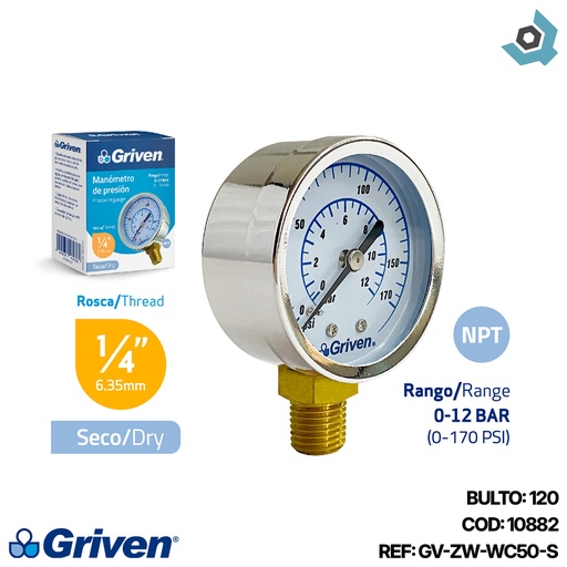 [10882] MANOMETRO DE PRESION 1/4" GRIVEN
