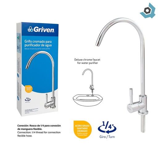 [10888] GRIFERIA PARA PURIFICADOR DE AGUA SATINADO CROMADO GRIVEN
