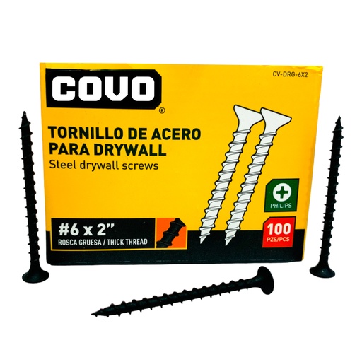 [10959] TORNILLO DRYWALL NRO.6 X 2" ROSCA GRUESA 100PZA COVO