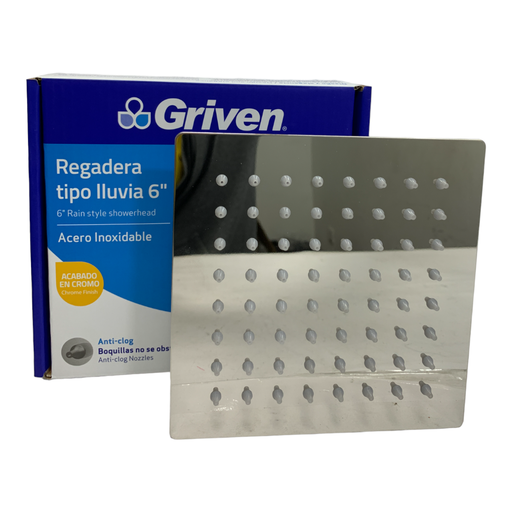 [10966] REGADERA PARA DUCHA TIPO LLUVIA CUADRADA 6" CROMADA GRIVEN