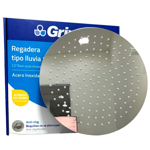[10968] REGADERA PARA DUCHA TIPO LLUVIA REDONDA 12" CROMADA GRIVEN