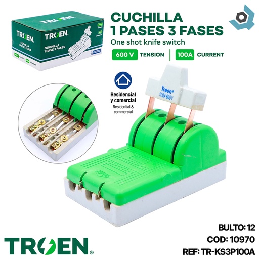 [10970] CUCHILLA ELECTRICA 1 PASES 3 POLOS X 100A TROEN