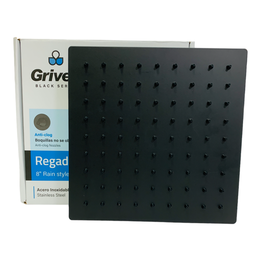 [10975] REGADERA PARA DUCHA TIPO LLUVIA CUADRADA 8" NEGRA GRIVEN BLACK