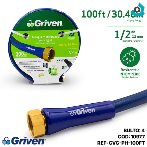 [10977] MANGUERA 1/2" DE JARDINERIA REFORZADA 30.48 METROS GRIVEN