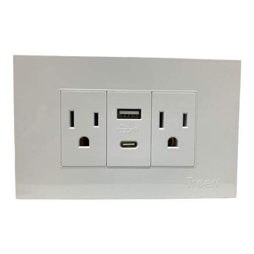 [10998] TOMACORRIENTE DOBLE CON UN USB Y UN TIPO C BLANCO TROEN