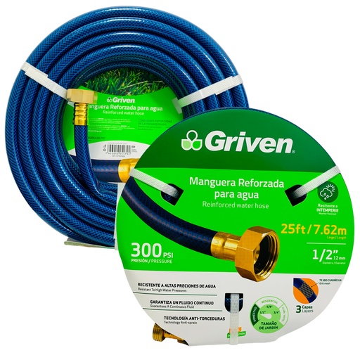 [11000] MANGUERA 1/2" DE JARDINERIA REFORZADA 7.62 METROS GRIVEN