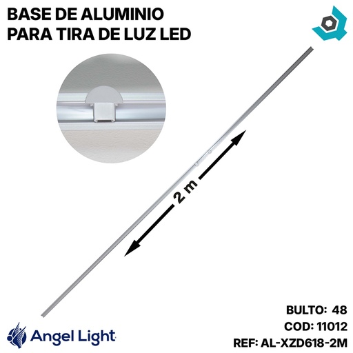 [11012] BASE DE ALUMINIO PARA TIRA DE LUZ LED 2 METROS ANGEL LIGHT