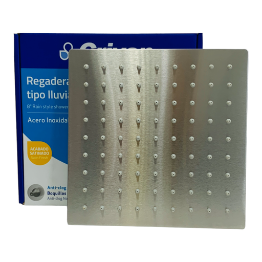 [11014] REGADERA PARA DUCHA TIPO LLUVIA CUADRADA 8" SATINADA GRIVEN