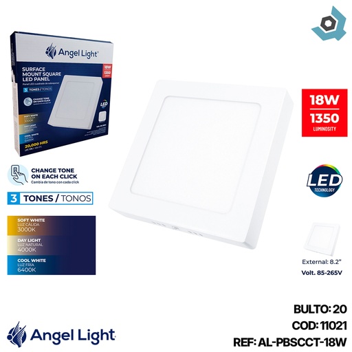 [11021] LAMPARA LED SUPERFICIAL CUADRADA 18W 3 TONOS ANGEL LIGHT