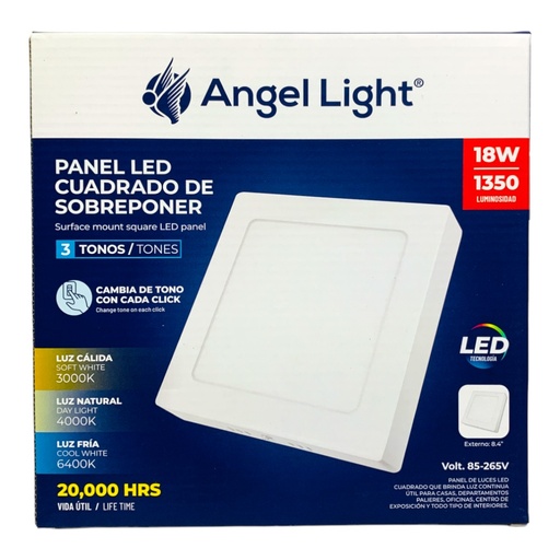 [11021] LAMPARA LED SUPERFICIAL CUADRADA 18W 3 TONOS ANGEL LIGHT