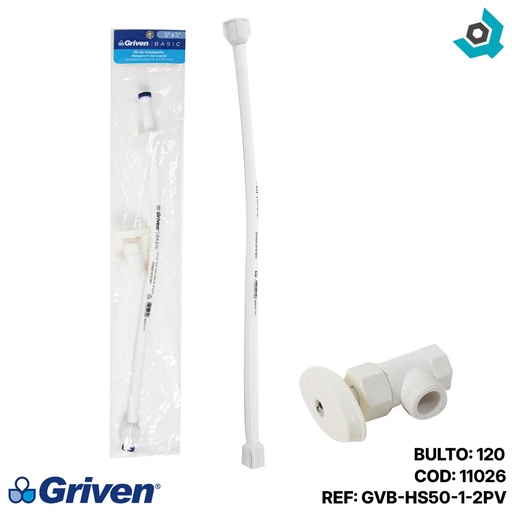 [11026] KIT DE MANGUERA Y LLAVE ANGULAR 1/2" X 1/2" GRIVEN BASIC