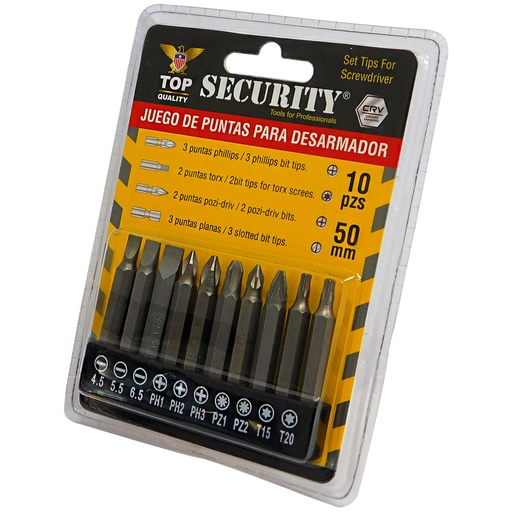 [3722] PUNTAS PARA TALADRO 10 PIEZAS SECURITY