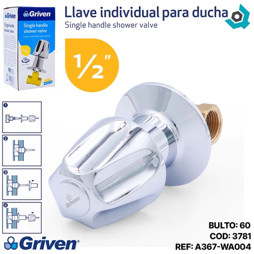 [3781] LLAVE PARA DUCHA 1/2" INDIVIDUAL GRIVEN