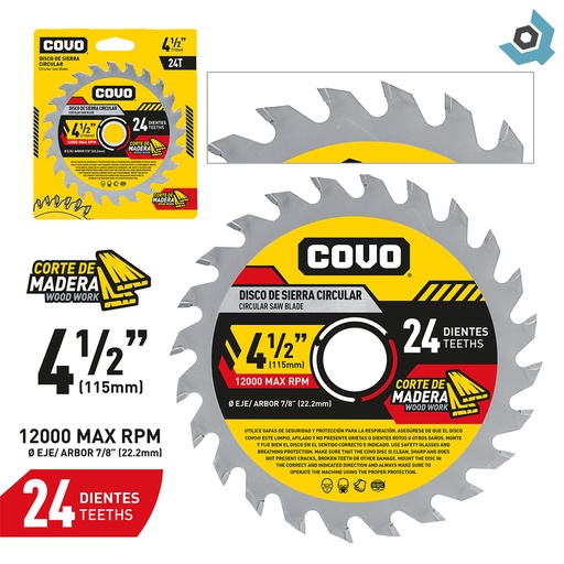 [4430] DISCO DE SIERRA 4 1/2" PARA MADERA COVO