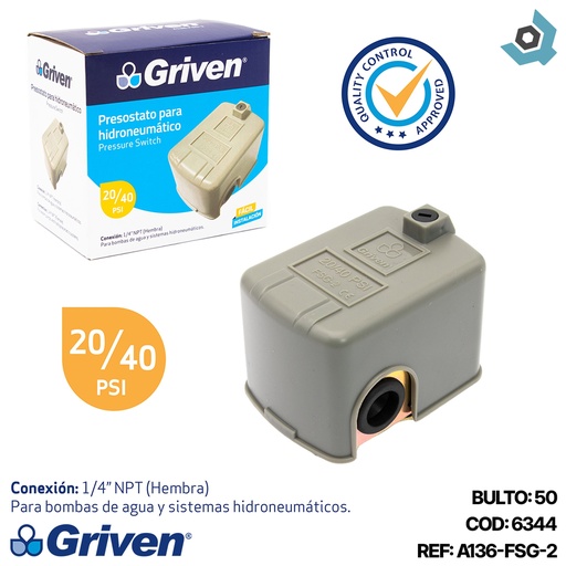 [6344] PRESOSTATO PARA HIDRONEUMATICO 20/40 PSI GRIVEN