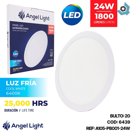 [6439] LAMPARA LED PARA EMPOTRAR REDONDA 24W 12" LUZ BLANCA ANGEL LIGHT