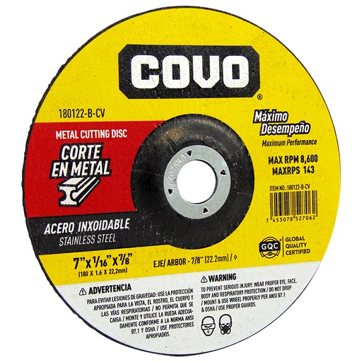 [6445] DISCO PARA CORTE 7" DE METAL COVO