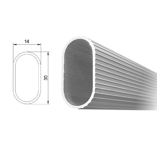 [6530] TUBO OVAL DE ALUMINIO ACANALADO NATURAL 14MM X 30MM X 3M TAURO