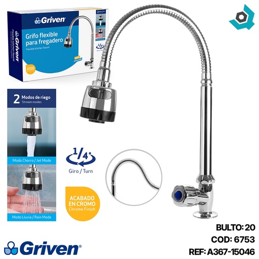 [6753] GRIFERIA PARA FREGADERO INDIVIDUAL CUELLO FLEXIBLE GRIVEN