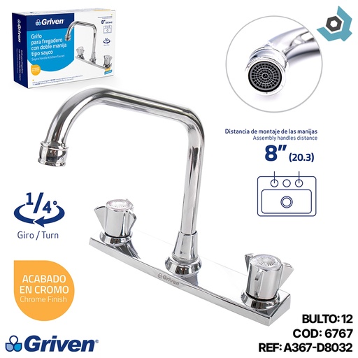 [6767] GRIFERIA PARA FREGADERO 8" DOBLE TEMPERATURA GRIVEN