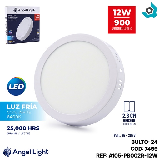 [7459] LAMPARA LED SUPERFICIAL REDONDA 12W 6.5" LUZ BLANCA ANGEL LIGHT