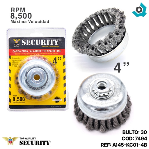 [7494] DISCO CEPILLO DE COPA DE ALAMBRE 4" SECURITY