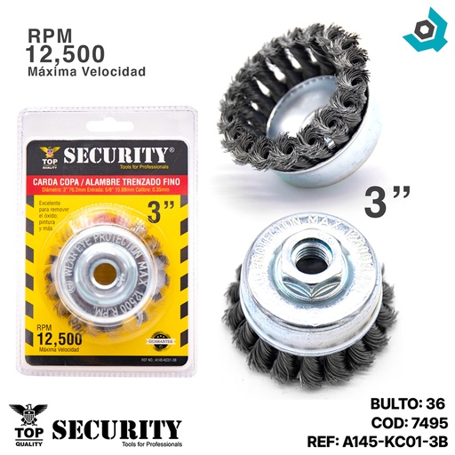 [7495] DISCO CEPILLO DE COPA DE ALAMBRE 3" SECURITY