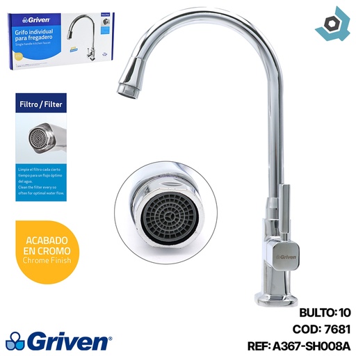 [7681] GRIFERIA PARA FREGADERO INDIVIDUAL BRILLANTE GRIVEN