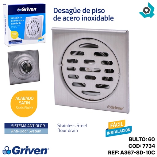 [7734] DESAGUE DE PISO 4" X 4" ANTI OLOR GRIVEN