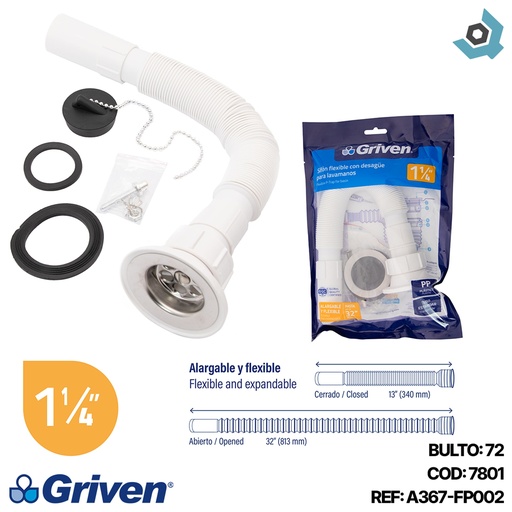 [7801] SIFON PARA LAVAMANOS 1 1/4" FLEXIBLE GRIVEN